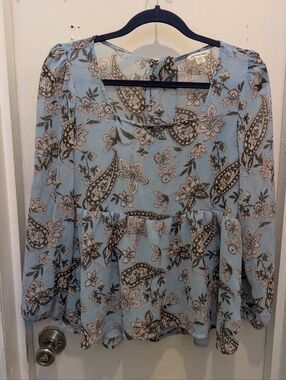 American Eagle Blue Paisley Top Blouse S Floral Boho Lightweight Cottagecore